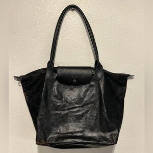 LONGCHAMP Limited Edition LM Metal Le Pliage Black Tote Shoulder Bag RARE